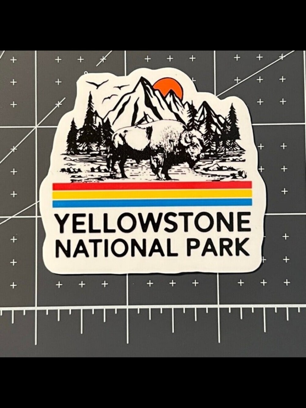Yellowstone National Park Vinyl Sticker - Retro Sunset Bison